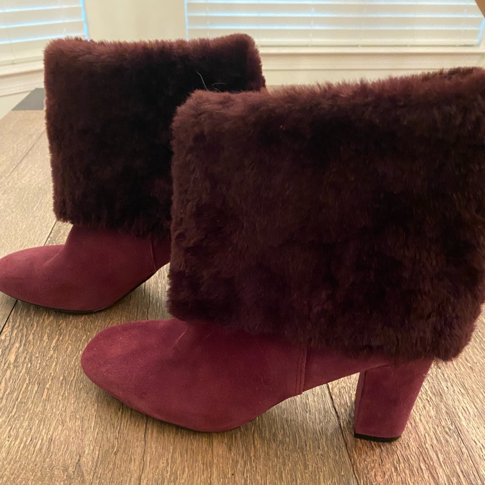 Vintage Rockport Cranberry Suede Boots with Faux Fur Cuff